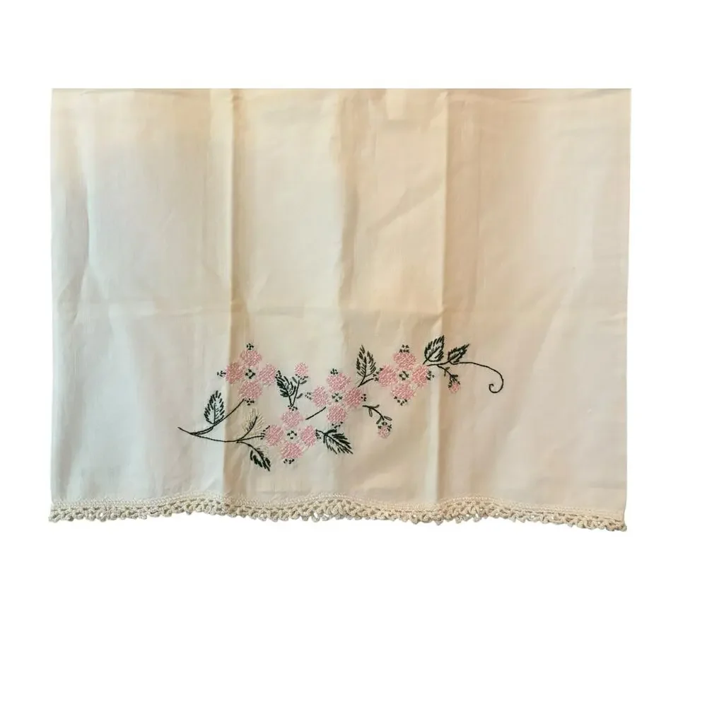 Vintage Embroidered Pillowcase Standard Sz White Cotton Chic Shabby Cottagecore